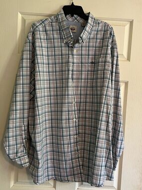 Dockers Men's Plaid Button-Down Shirt in Light Blue and White